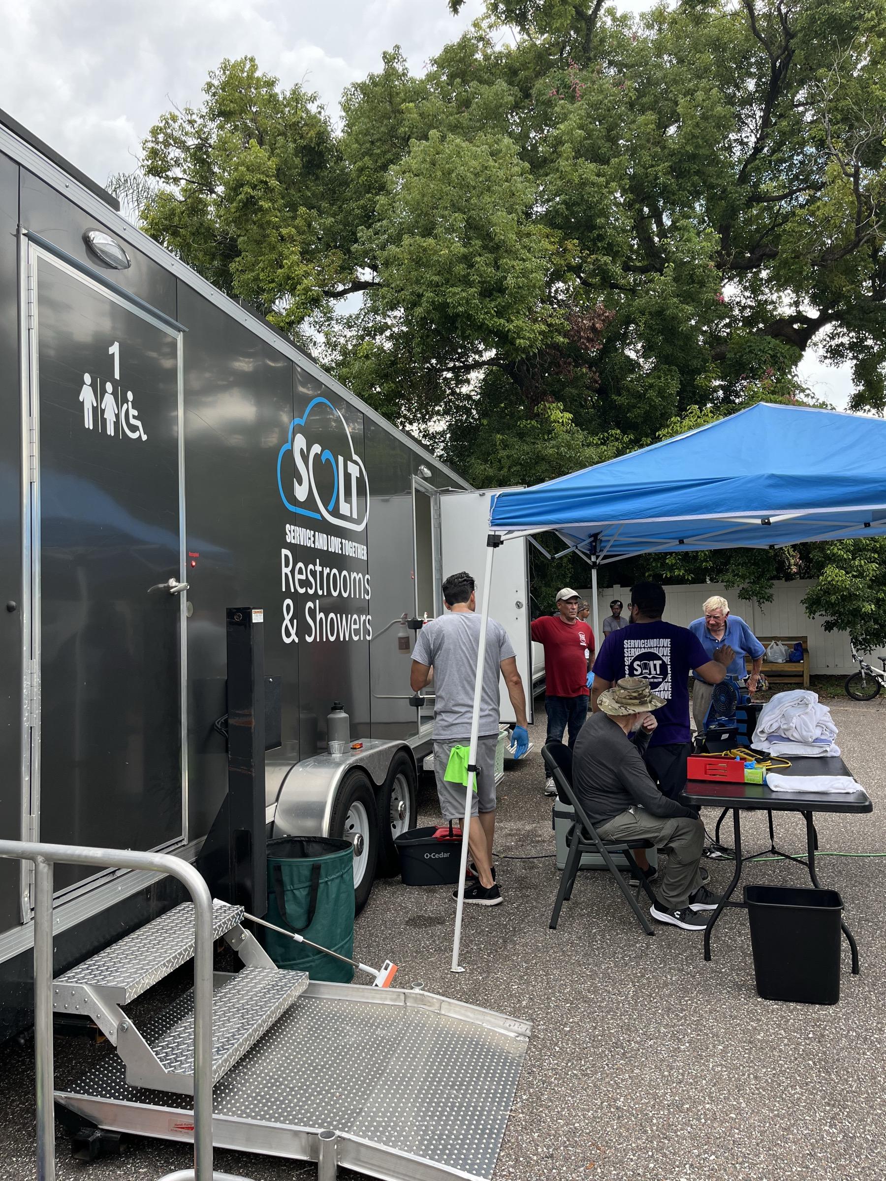Salt's mobile shower unit parked on site